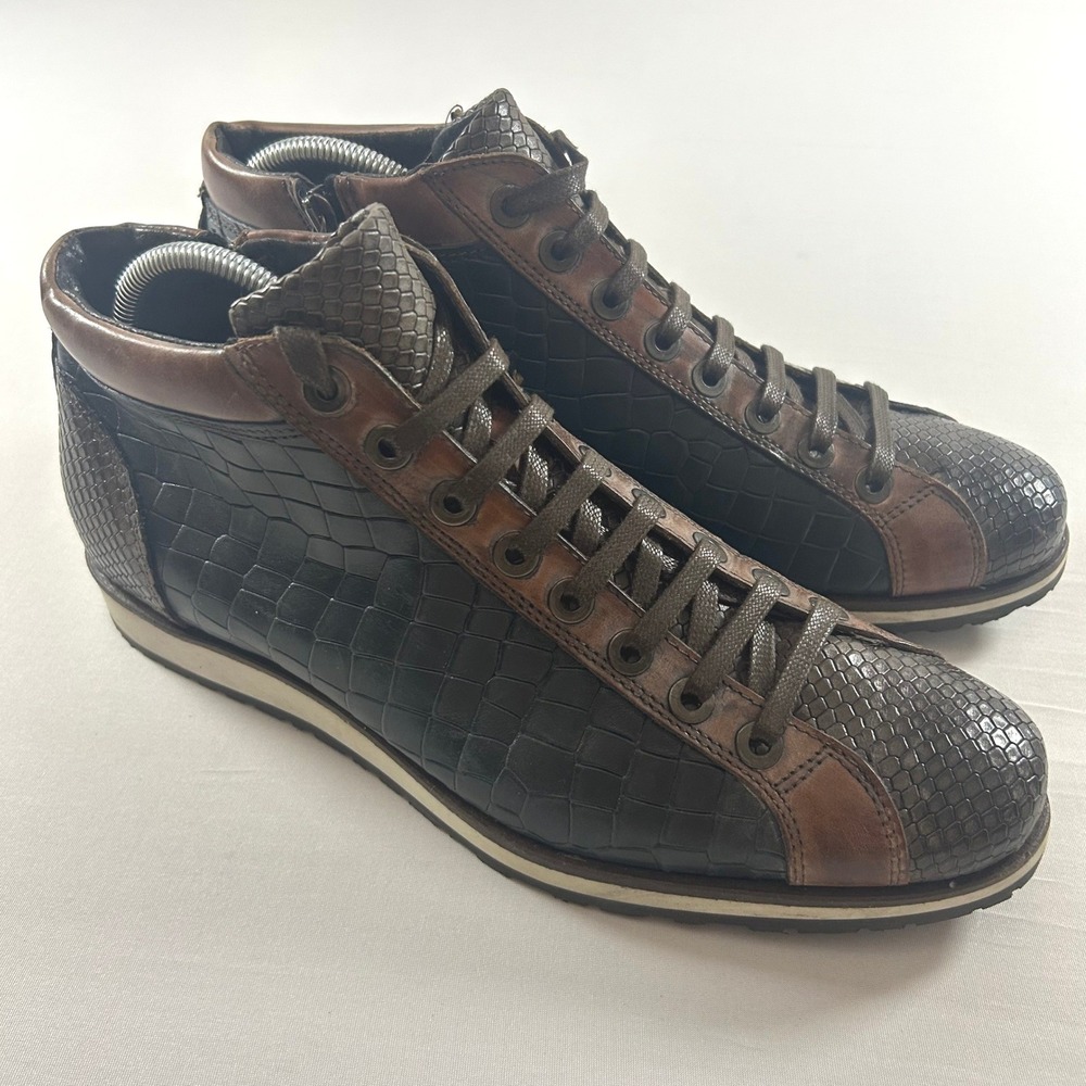 SINFONIA Mid Top Sneakers Men 42 US 9 Italian Leather Croc Snake Embossed 2548 B